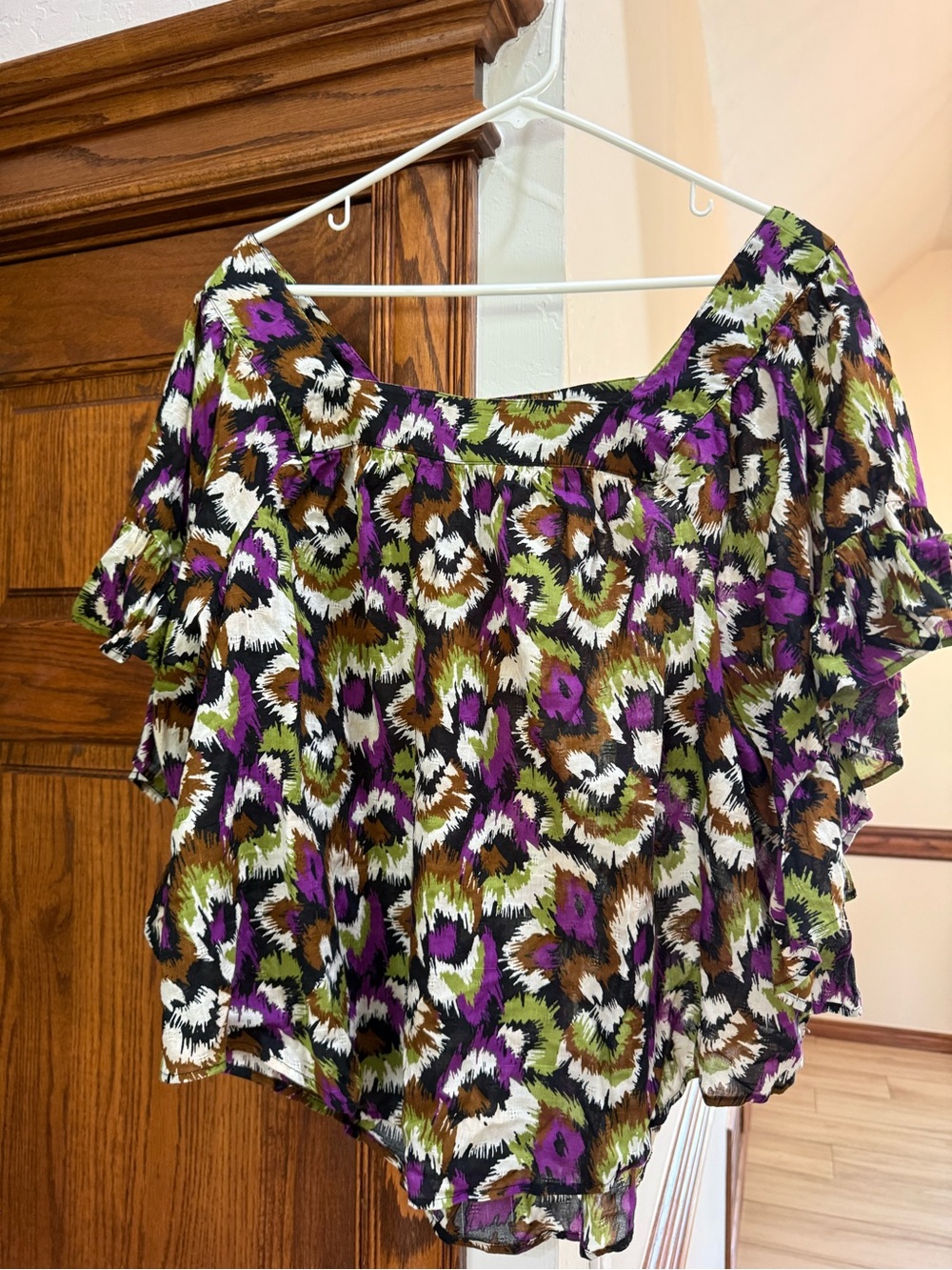 Terra & Sky Purple Green Floral Off-Shoulder Blouse